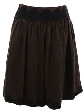 TOCCA Designer Full Skirt Reversible Brown Black Tweed Print Feminine Lace Trim